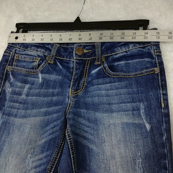 Vanity Womens Capri Jeans Blue Denim Distressed Whiskering Medium Wash 27 - Picture 3 of 9